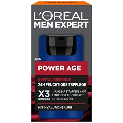 Imagen de L&#039;Oréal Men Expert Face Care Against Arrugas para Hombres, Hidratante Antiedad Pieles Cansadas y Mates, Crema Facial Hombres con Ácido Hialurónico, Power Age, 1 x 50 ml