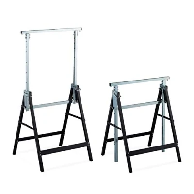 Imagen de Relaxdays 2 Caballetes para Mesa y Trabajos de Bricolaje, Acero, Negro Plateado, Altura regulable 80 130 cm