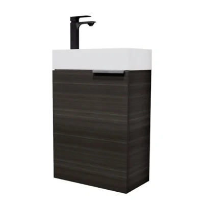 Imagen de Planetmöbel Lavabo con Mueble bajo 40cm en Antracita y Grifo Negro Mate, Conjunto de Muebles baño para Cuarto baño, Aseo Invitados