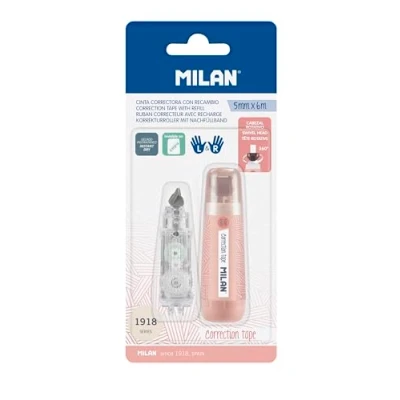 Imagen de MILAN Blíster cinta correctora 5 mm x 6 m 1 recambio, serie 1918, rosa, BWM10478P