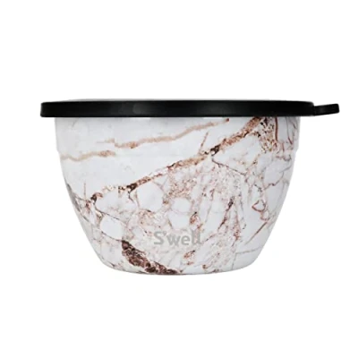 Imagen de S&#039;well Kit Ensaladera, Calacatta Gold 1.9L Fiambrera para ensaladas con recipiente condimentos y bandeja extraíble A prueba de fugas apta lavavajillas