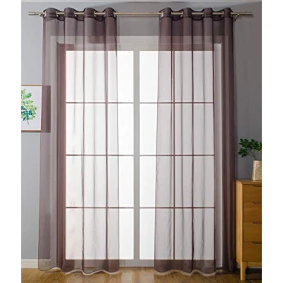 Imagen de Gardinenbox Juego de 2 Cortinas Transparentes con Ojales, para salón, Gasa Cierre Cinta Plomo, 175 x 140 cm, marrón, 203322