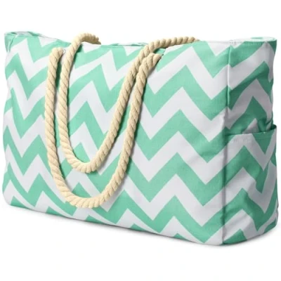 Imagen de oscaurt Bolsa de Playa Grande Bolso Tote Bag Impermeable Mujer Shopper con Cremallera Hombro Mochila Piscina (Verde Agua)