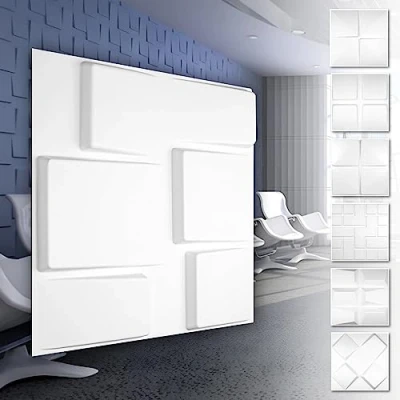 Imagen de Paneles de pared PVC 3D Revestimiento blanco motivos cúbicos (5QM paquete económico HD098 50x50cm) dormitorio