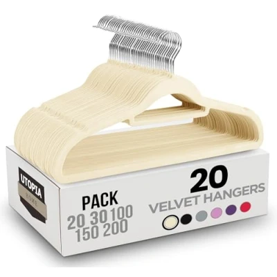 Imagen de Utopia Home Perchas de Terciopelo para Trajes con Tie Bar Antideslizantes (Marfil, Paquete 20)