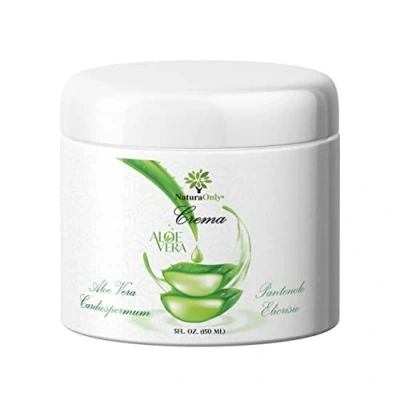 Imagen de Aloe Vera Crema facial y corporal hidratante calmante para pieles sensibles, completamente natural a base de orgánico, Helichrysum, Cardiospermum halicacabum, Pantenol Vitamina E.