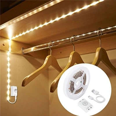Imagen de Tira LED Flexible con Sensor de Movimiento LUXJET Luz USB Recargable Autoadhesivo Blanco Cálido 1m para Armario, Sótano, Cocina, Dormitorio, Escaleras