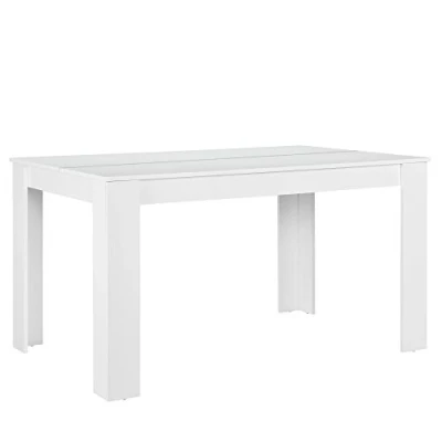 Imagen de [en.casa] Mesa de Comedor Nora para 6 Personas Cocina Rectangular Tablero 2 Piezas Estable MDF Chapado 140 x 90 77 cm Blanco