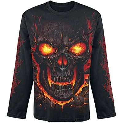 Imagen de Spiral Skull Lava Hombre Camiseta Manga Larga Negro L 100% algodón Regular