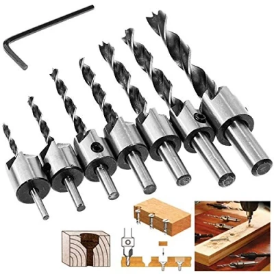 Imagen de Avellanar Perforar Poco Conjunto, 4EVERHOPE 8Pcs HSS 5 Flauta Carpintería Escariador Núcleo Bits Chamfer End Milling 3 10 mm
