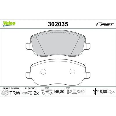 Imagen de VALEO 302035 Juego de pastillas freno Eje delantero con contacto avisador desgaste CITROËN: C8 II, Jumpy I Furgón, MPV