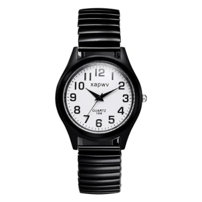 Imagen de JewelryWe Relojes Analógicos Correa Elástica: Reloj Negro Redondo para Hombre Esferas Escala Números Grandes Fáciles de Leer Extensible Acero Inoxidable Deporte Ocio Regalos