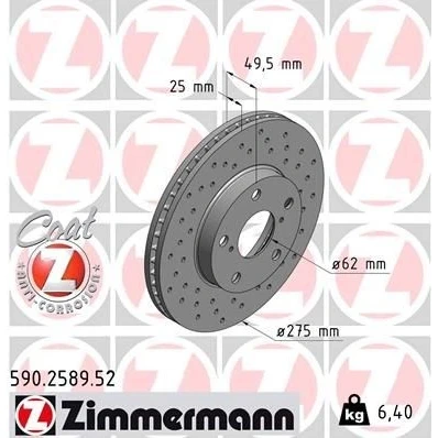 Imagen de ZIMMERMANN SPORT COAT Z 590.2589.52 Disco de freno 275 25 7/5 5 114 ventilación interna, perforado revestido TOYOTA: RAV4 II SUV