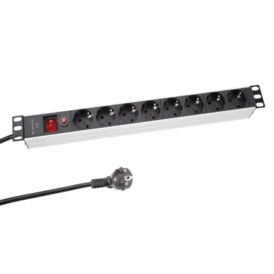 Imagen de Perel Bloque multiplicado PDU con Interruptor, protección contra sobrecarga, 8 enchufes Schuko (Tipo F), 2.15 m, 3g1.5, Interior, Negro/Rojo Uso
