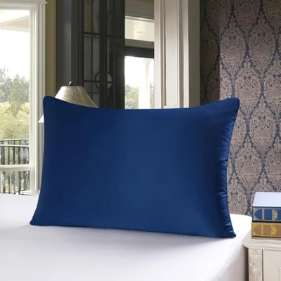 Imagen de townssilk Doble Cara 100% 19 mm Funda de Almohada Seda Pura moras para la Salud del Cabello y Piel Funda, con Cremallera Oculta, 1 Pieza 50x80cm Navyblue
