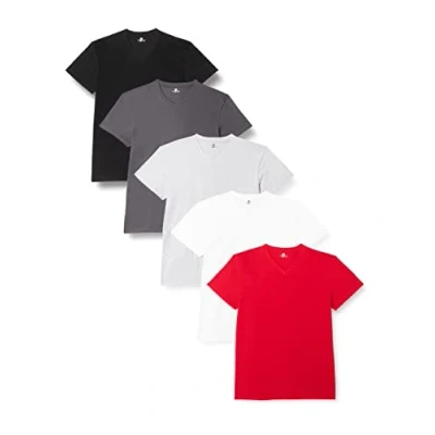Imagen de Lower East LE156 Camiseta para Hombre, Blanco/Gris Mezcla/Hierro Forjado/Negro/Rojo (Paquete de 5), L