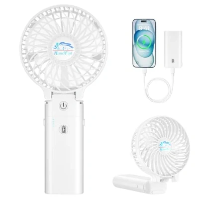 Imagen de HandFan Mini Ventilador Portátil con Pilas 5200mAh Banco de alimentación Mano Personal 3 Velocidades/Tiempo Trabajo 5 20H para el hogar al Aire Libre Recorrido Que acampa