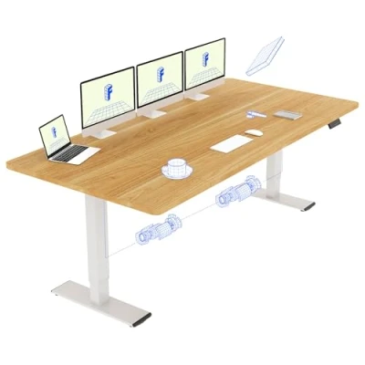 Imagen de FLEXISPOT Escritorio Elevable Eléctrico Mesa Regulable en Altura 200x80 cm con 2 Potentes Motores Estable de pie Función Memoria(Blanco+Arce)