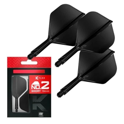 Imagen de Target Darts K Flex Integrated Dart Flight and Shaft, No.2 Negro (Corto) Pack de 3 No 2, Plumas para Dardos 2 en 1 moldeadas con precisión Accesorios Profesionales