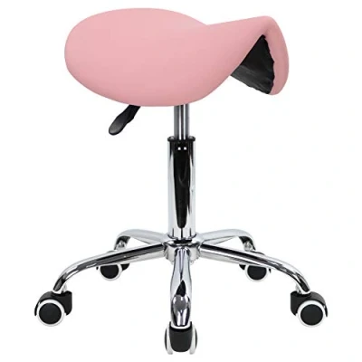 Imagen de KKTONER Taburete con Ruedas Silla Trabajo Altura Ajustable Giratorio de Oficina Asiento Montar Rosa