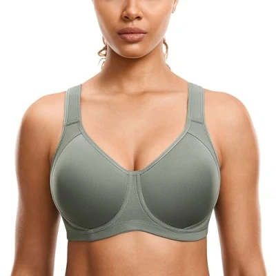 Imagen de SYROKAN Sujetador Deportivo Alto Impacto X Back Tallas Grandes Cómodo para Mujer Sabio Gris 100E