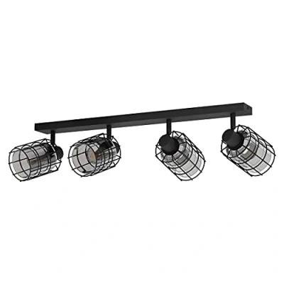 Imagen de Eglo lámpara de techo Consaca, iluminación 4 luces industrial, foco pared metal, cristal ahumado, luz en negro, negro transparente, spot con casquillo E27
