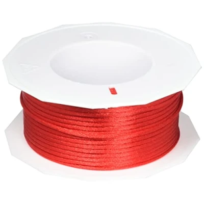 Imagen de PRÄSENT cordón RHEIN rojo, trenzado para regalos 50 m, paquetes y obsequios, 3 mm de ancho, accesorios decoración manualidades, cintas decorativas resistentes al desgarro