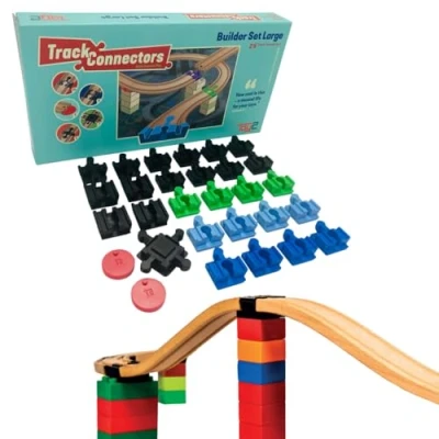 Imagen de TOY2 Builder Set con 29 Conectores de Carril, Compatible Brio ferrocarril y Lego Duplo, Juego 5 Pista Diferentes, rieles Madera