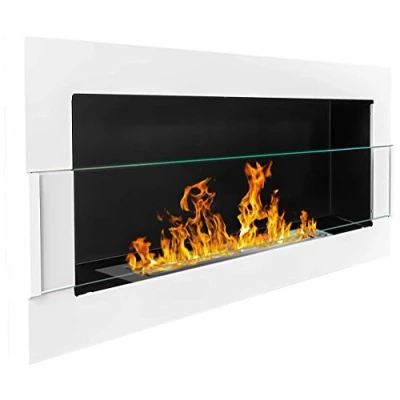Imagen de Chimenea de gel bioetanol, 900 x 400 mm, color blanco + cristal, incluye soporte (certificado TÜV Rheinland)