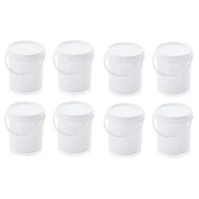 Imagen de 8X Eimer 1,0l mit Deckel * lebensmittelecht 1 Liter weiß Kunststoffeimer Kunststoffbügel 1,18l, 8er Set