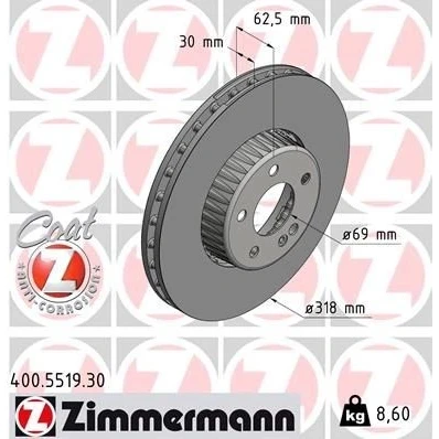 Imagen de ZIMMERMANN 400.5519.30 disco de freno 318 30 6/5 5 112 ventilado, dos piezas revestido altamente carbonizado