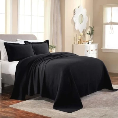 Imagen de Superior Colcha de medallón con Fundas Almohada, Algodón, Negro, Plein