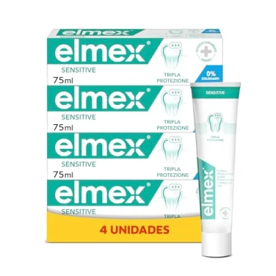 Imagen de Elmex Sensitive Pasta de Dientes con Fluoruro Amina Pack 4 Uds x 75ml 24 Horas Protección para Sensibles Fortalece los Elimina la Placa y Limpia Suavemente