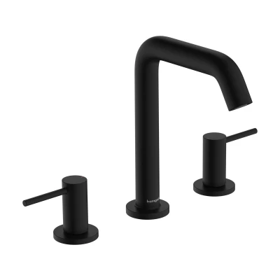 Imagen de hansgrohe Tecturis S grifo lavabo de 3 agujeros con vaciador Push Open, monomando 152 mm, mezclador ahorro agua (EcoSmart+), negro mate, 73330670