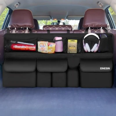Imagen de Einesin Organizador Maletero Coche Colgante con 9 Bolsillos, Furgoneta, Impermeable Plegable,105 x 52 cm, Color Blanco