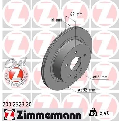 Imagen de ZIMMERMANN COAT Z 200.2523.20 Disco de freno 292 16 6/5 5 114 ventilación interna revestido NISSAN: Qashqai / Qashqai+2 I, Juke, X Trail