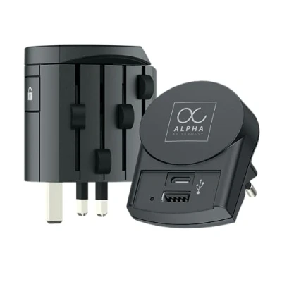 Imagen de SKROSS Alpha + USB AC Adaptador de Viaje Universal del Mundo al Voltaje y Potencia: 100V 1000W/250V 2500W 10A Laptop secador Pelo (12W 2.4A) C (15W 3A)