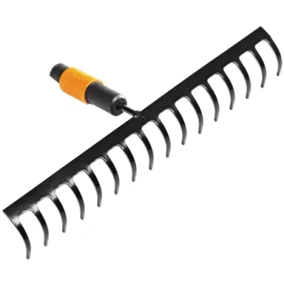 Imagen de Fiskars Rastrillo de 16 dientes, Cabezal herramienta QuikFit, Largo: 40 cm, Acero al carbono, Negro/Naranja, 1000654