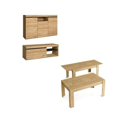 Imagen de Skraut Home Muebles de Salón Modelo Naturale Aparador, Mueble para TV y Mesa Comedor Extensible Estilo Nórdico Roble Negro