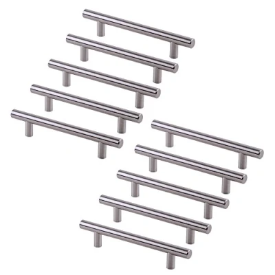 Imagen de Emuca Lote de 10 tiradores para mueble Ø12mm intereje 224mm en acero acabado níquel satinado,10 unidades