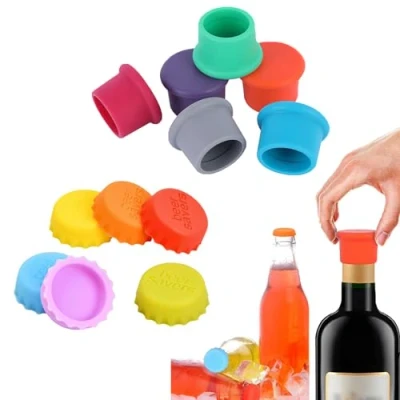 Imagen de 12 Piezas Tapones de Vino Silicona, Tapón Botella Cerveza, Tapa Vino, Tapas Botella, Color Múltiple para Botellas Jugo y Vidrio