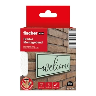 Imagen de fischer cinta de montaje ancha, 3 m x 38 mm, adhesiva doble cara y fuerte, para colgar sin taladrar con una distribución óptima la carga, espejos, imágenes, decoración, ganchos, etc.,