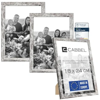 Imagen de CABBEL Juego de 3 Marcos Fotos 18x24 cm, Marco Madera MDF con Cristal acrílico irrompible en Abedul