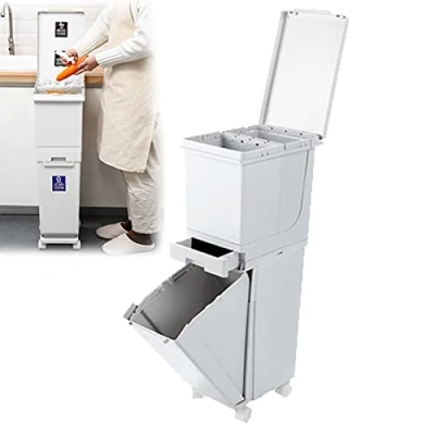 Imagen de XYEJL Cubo Basura De Cocina,Vertical Rectangular Residuos Separación Basura,Clasificador Reciclaje, para Cocina, Oficina, Baño,White