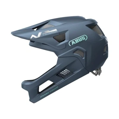 Imagen de ABUS casco MTB YouDrop FF integral para niños y adolescentes iniciarse en el ciclismo de montaña con mentonera desmontable azul, talla S