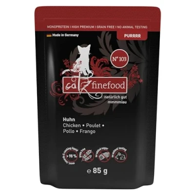 Imagen de catz finefood Purrrr N 103 Comida húmeda para Gatos de Pollo Gourmet tu Gato sin azúcar ni Cereales, Gluten y monoproteína con Alto Contenido Carne (24 Bolsas 85 g)