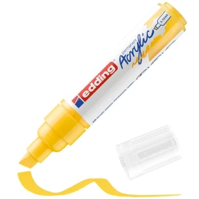 Imagen de edding 5000 marcador acrílico de trazo grueso amarillo 1 rotulador resistente al agua punta biselada ancha 5 10 mm pintura acrílica para lienzo, papel kraft, madera y piedra