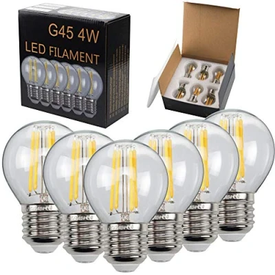 Imagen de TIANFAN Paquete de 6 bombillas LED G45 2700K Bombilla filamento globo blanco cálido E27 220/240 V Edison Lámpara araña 4 vatios