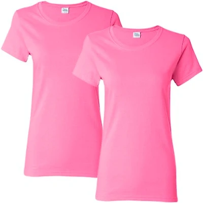 Imagen de Gildan Camiseta de algodón Pesado para Adultos, Paquete 2, Azalea, Large Mujeres