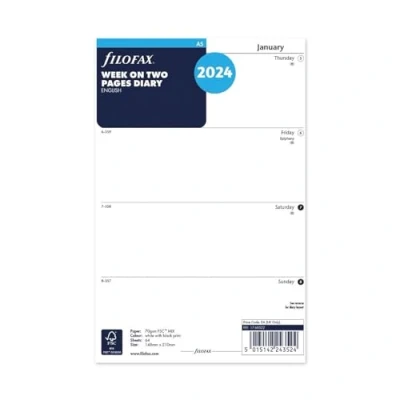 Imagen de Filofax Agenda A5 semanal en dos páginas inglés 2024, color blanco